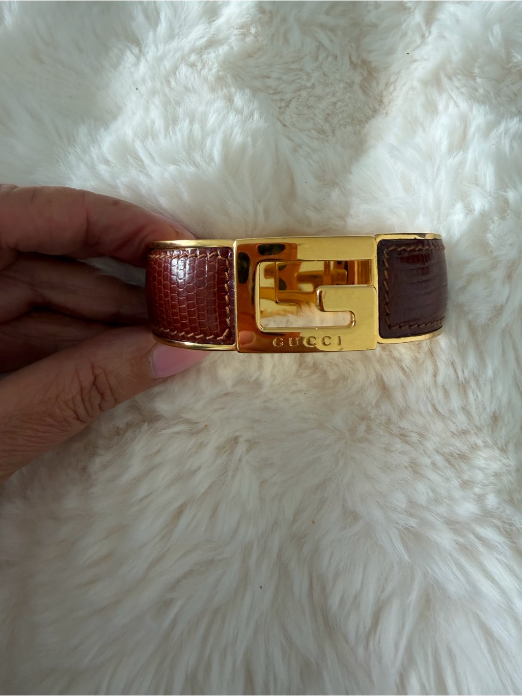 Gucci Brown Leather Bracelet With Gold-Tone G Logo